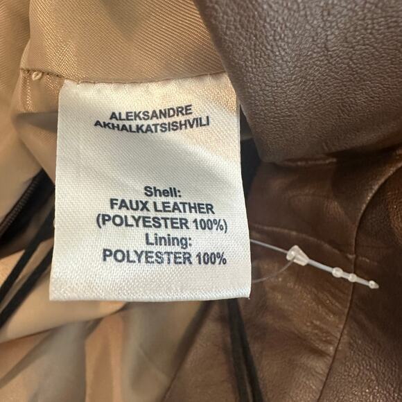 Alexsandre Akhalkatsishvili Brown Vegan Leather Mini Skirt V Waist sz S NWOT - Picture 6 of 7
